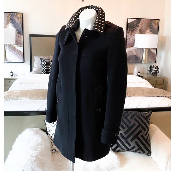Burberry Brit Black Wool Studded Collar Coat sz 2